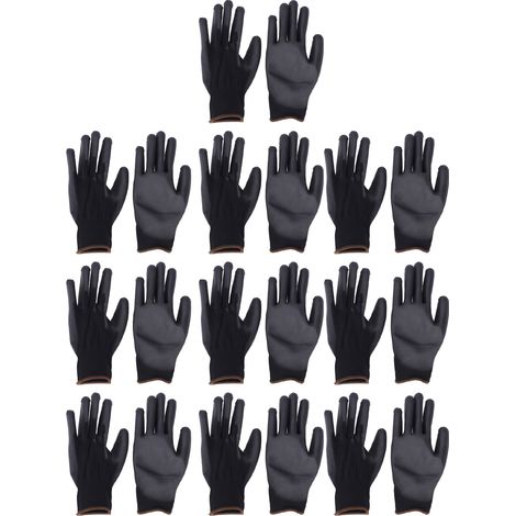 10 paires de gants antistatiques antidérapants, colle PU noire, gants tricotés en Nylon pour atelier de machines (1/5)