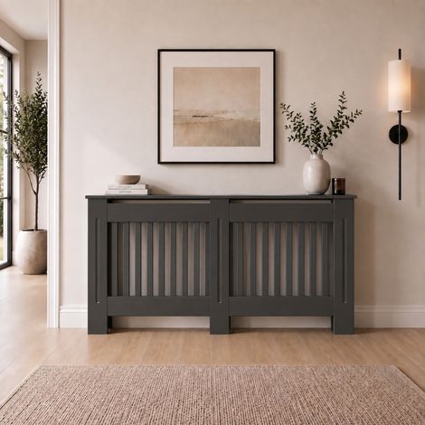 Radiator Cover Wall Cabinet Medium MDF Wood Anthracite Vertical Style 1520x815mm (1/4)