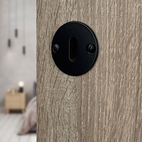 Ouvre&Déco – 2 rosaces de poignée de porte rondes Siena entrée de clé, Acier aspect fer noir