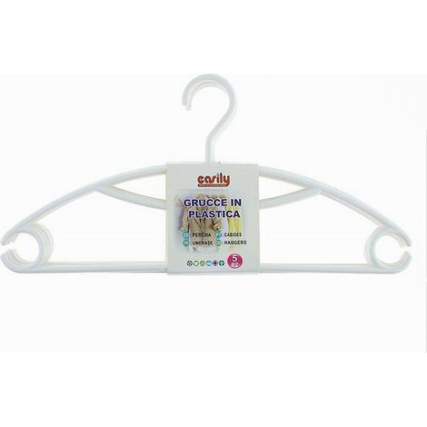 Trade Shop - Set 5pz Grucce Stampelle Appendiabiti In Plastica Bianca Vestiti Pantaloni 87683 -