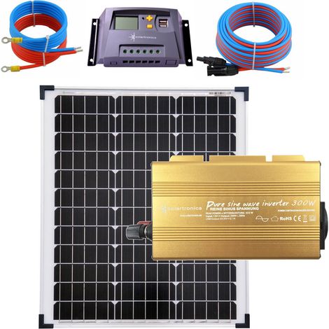 Solaranlage 50 Watt 12V Set mit Spannungswandler Laderegler 10A gelb Kabel 5 Meter Set (1/2)