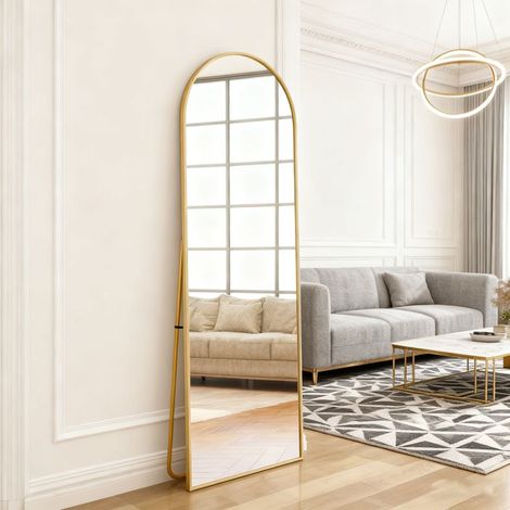 Specchio da terra POCKETPOP 177×77 cm - Cornice oro in lega di alluminio, vetro temperato