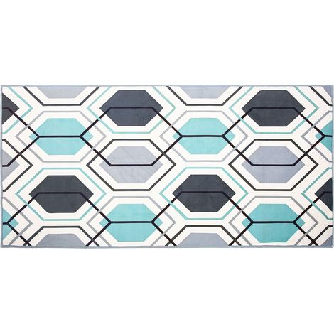 Alfombra multicolor tejido de poliéster patrón geométrico lineal rectangular 80 x 150 cm Giresun