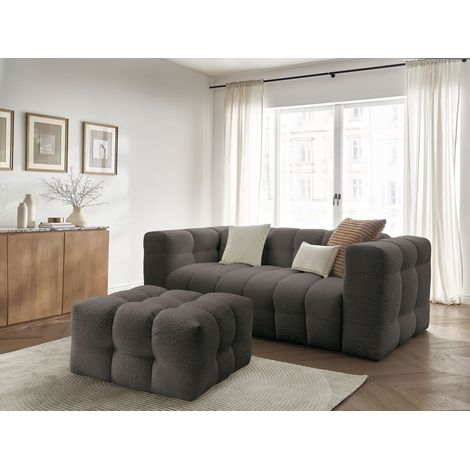 BOBOCHIC - Canapé droit convertible ouverture express 3 places CLOUD tissu bouclette avec pouf   Marron (1/5)
