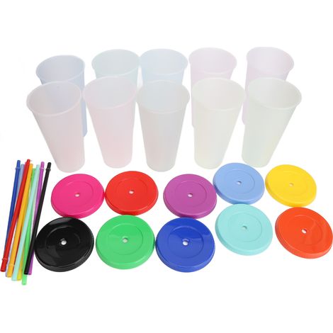 Lot de 10 Gobelets 710ml Changeant de Couleur, Réutilisables en Plastique avec Couvercles et Pailles (1/5)