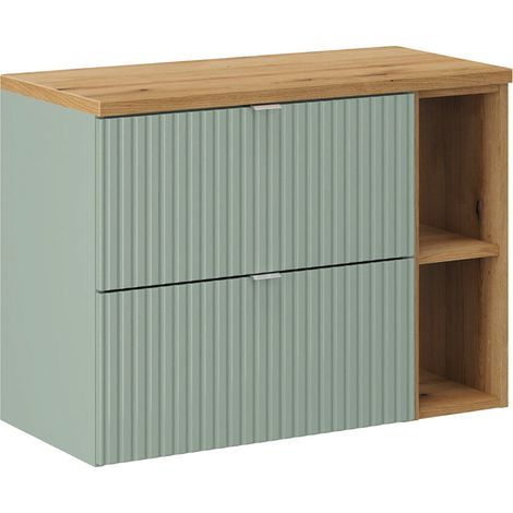 Mueble bajo lavabo 80cm 2 cajones 2 compartimientos Jade Verde y Madera (1/5)