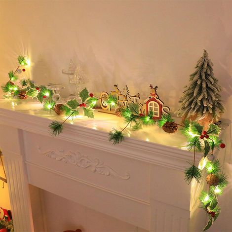 Guirlande De Noël Avec Lumières - 2 M - Houx Et Pommes De Pin - Pour Cheminée Escalier Porte - Décoration Intérieure Festive - 1 Pièce (1/5)