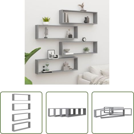 Wandregale Grau Sonoma -  Wandregale 4 Stk. Grau Sonoma 100x15x30 cm Holzwerkstoff (1/5)