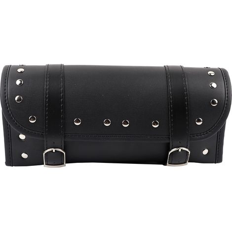 Sacoche guidon et fourche en cuir PU noir pour moto, rangement outillage, bagagerie réservoir avant et arrière (1/5)