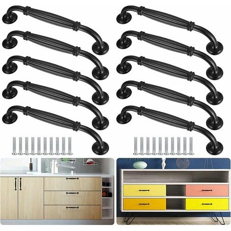 10 Pcs Poignée Noir - 96mm De Tiroir Porte Poignées Pour Meuble Armoire Avec Vis (1/5)