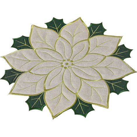 Weihnachtlicher Tischuntersetzer, rund, 40 cm Durchmesser, Weihnachtsstern-Motiv, festlicher Untersetzer für die winterliche Küchendekoration, Weiß (1/2)