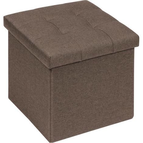 Tabouret Pliant Coffre de Rangement Vetement Pouf Coffre a Jouets Meuble Chambre,Tissu de Lin, 32 X 32 X 32 cm,Marron (1/5)