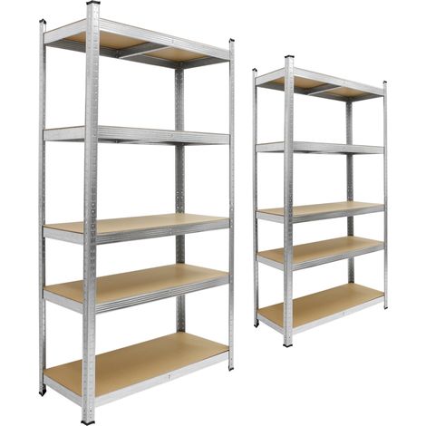 ECD Germany Set di 2 Scaffali per Officina in Metallo Scaffale per Carichi Pesanti 170x70x30 cm Fino a 350kg Scaffale Seminterrato Resistente 5 Pannelli in MDF Altezza Regolabile Ripiano Senza Bulloni