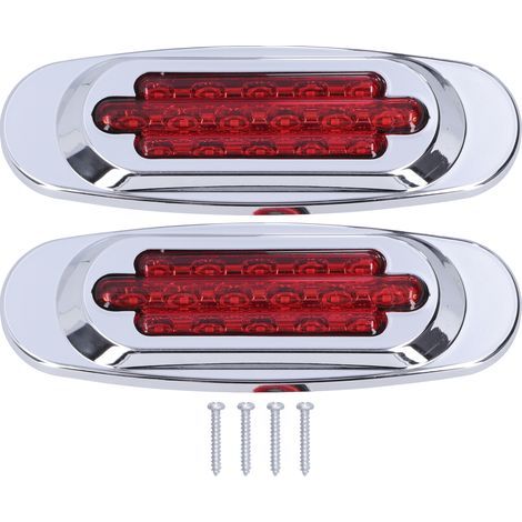 Feux latéraux 16 LEDs avec garniture chromée, feux de position extérieurs pour voiture, camion ou pickup, 12V/24V, verre rouge (1/5)
