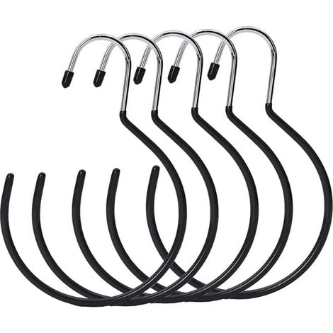 Porte-ceintures, porte-foulards, crochet de suspension multifonctionnel pour ceintures, châles, foulards, cravates, porte-chapeaux (lot de 5, noir) (1/4)