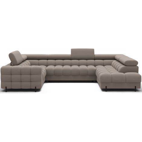 Canapé panoramique convertible FACTORY 3 places beige – angle droit avec coffre – version 4 (1/5)