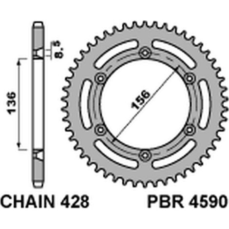 Piñón trasero PBR 4590 54 Husqvarna TE 125 Acero Duradero Resistente