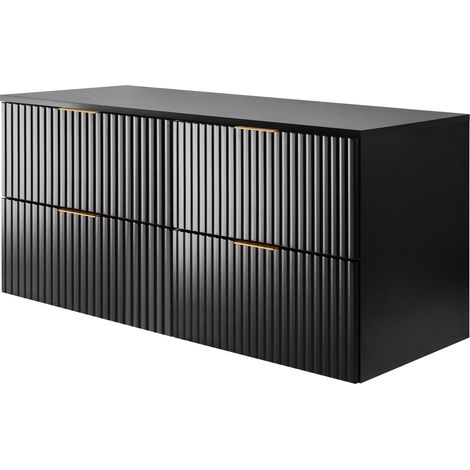 Furnidea - Meuble à suspendre FLOW couleur noir avec le plan 120 cm - 4 tiroirs - façades rainurées (1/5)