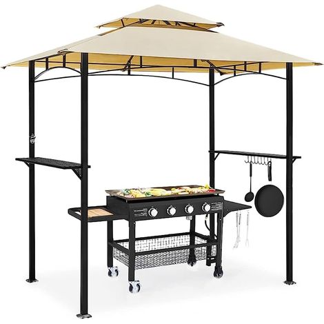 YODOLLA 8 x 5ft Outdoor Grill Gazebo with Vented Top, 2-Tier Waterproof BBQ Gazebo for Patio and Backyard, Beige