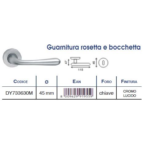 MASIDEF DY733630M - MANIGLIA PER PORTA INTERNA CROMO LUCIDO CON ROSETTA SERIE KAROL