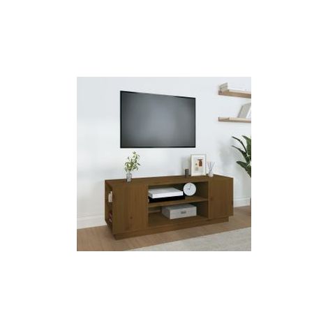 Meuble TV Marron miel 110x35x40,5 Bois de pin massif (1/5)