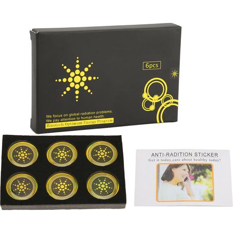 Lot de 6 autocollants dorés anti-radiations pour téléphone, réducteurs d'ondes, à ions négatifs minéraux, bouclier clignotant. (1/5)