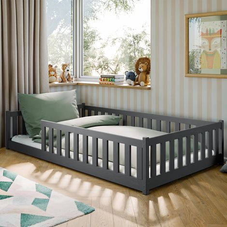 Letto a terra 120x200 con rete a doghe Maya Antracite