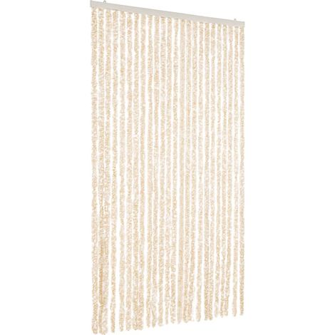 Fly Curtain Beige and White 100x220 cm Chenille vidaXL