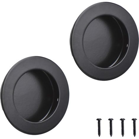 Set aus 2 schwarzen, runden, eingelassenen Griffen, unsichtbare Türgriffe aus Edelstahl für Schiebetüren, Schränke/5,1 cm (1/5)