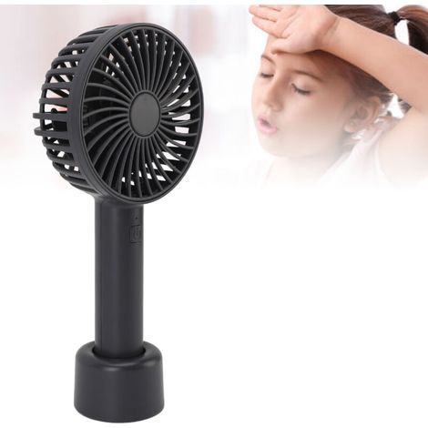 Tragbarer, wiederaufladbarer Ventilator mit Trageschlaufe und Standfuß, 3 Geschwindigkeitsstufen, aus grauem ABS-Kunststoff, leicht und mit langer Akkulaufzeit (1/5)