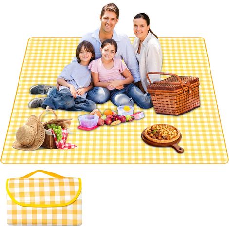 Couverture Pique Nique,Nappe Pique Nique,Natte de Plage,Imperméable,Tapis Pique Nique Pliable avec Poignée,pour Jardin,Nappe, BBQ,Randonnée,Voyage Couverture de Rouge Tapis de Plage (jaune, L) (1/5)
