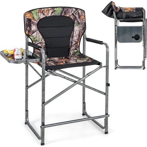 GOPLUS Chaise de Camping Pliante avec Dossier Incliné-Accoudoirs Rembourrés de Mousse et Repose-Pieds Amovible-Charge 150KG