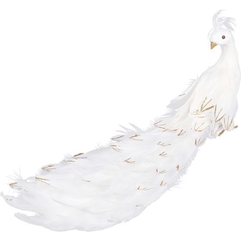2 künstliche Pfauenvögel, weiße Naturfedern, künstliche Weihnachtspfauenvögel als Dekoration (1/5)