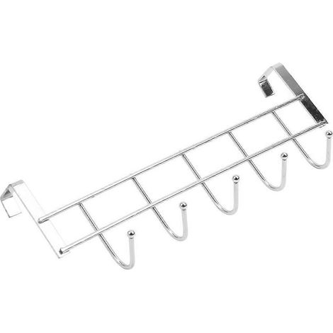 Étagère de rangement à 5 crochets pour porte, salle de bain ou cuisine, argentée. (1/5)