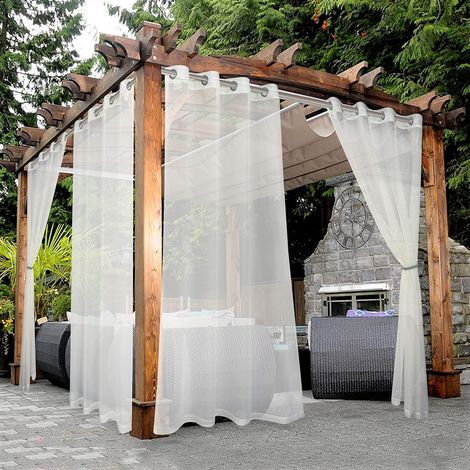 Rideaux voilés imperméables extérieurs beige, 2 panneaux à œillets. Filtrants, adaptés salon, chambre, terrasse, pergola et cabane.132274cm (1/5)