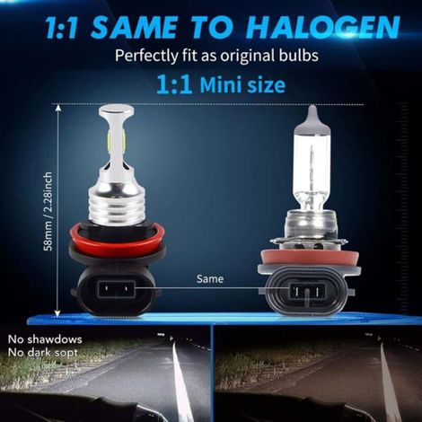 Ampoule Led H11 - CSP 3570 - 6000 K - 4000 Lm - Étanche Ip67 - Pour Feux Antibrouillard Et Drl - Lot De 2 (1/5)