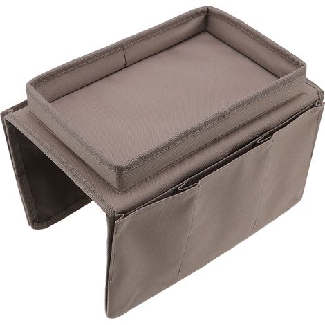 Plateau de canapé pliable avec rangement intégré, en tissu Oxford 600D, poches latérales, idéal pour le café. (1/5)