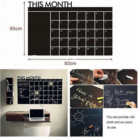 Calendrier mensuel, tableau noir, autocollant mural en vinyle, décoration pour la maison ou le bureau (1/2)