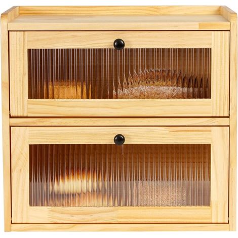Grande boîte à pain 2 niveaux grande capacité pour comptoir de cuisine, boîte de rangement d'angle avec fenêtre en acrylique (1/5)