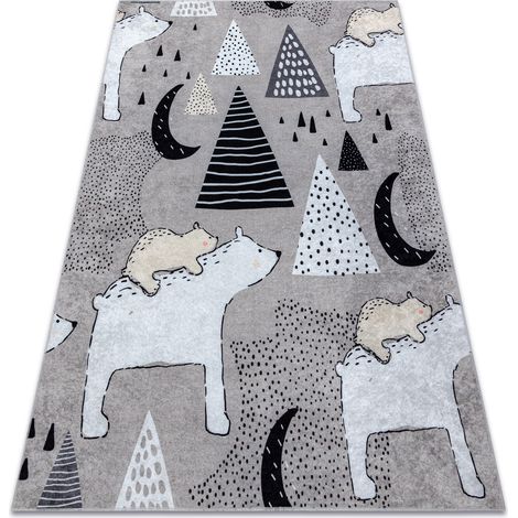 JUNIOR 51974.802 Bären, Tiere für Kinder Anti-Rutsch - grau grey 80x150 cm