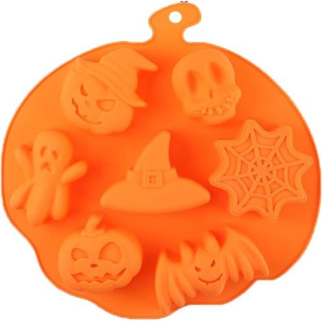 Lot à glaçons moule Halloween effrayant - formes fantômes et motifs terrifiants pour cocktails, 1 pièce, silicone réutilisable, couleur noir, idéal fêtes. (1/3)