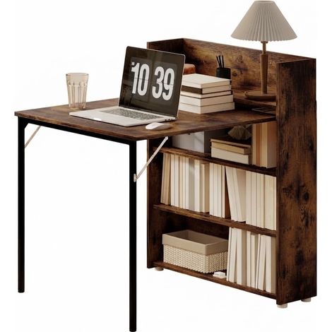 ELVMI Mesa de Comedor Plegable con 3 Estantes, Patas Regulables y Sistema Antivuelco, para Cocina, Madera, Marrón Rústico (1/5)