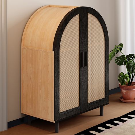 meuble rangement buffet chaussures 2 portes rotin noir OKMYHOME (1/5)