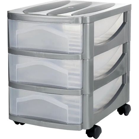 Bama B99020A Big Hobby Cassettiera 3 Cassetti con Ruote 30x30x40 cm colore Argento (1/4)
