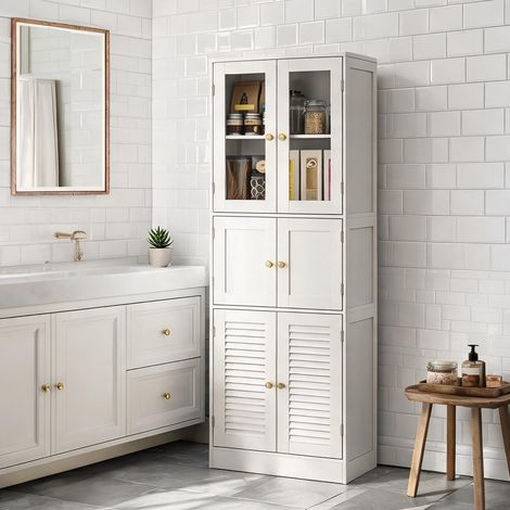 Meuble de rangement haut de salle de bain 60 x 30 x 170 cm blanc (1/5)