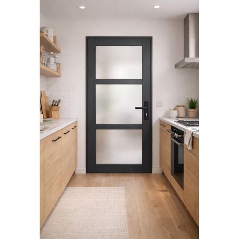 Bloc Puerta Blakeria Gris Antracita Vitrificada H204 x L83 cm, Lado Izquierdo, Manilla GD MENUISERIES