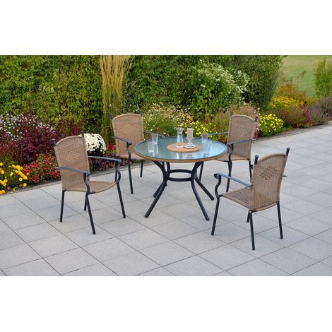 Roma Set 5tlg Natur 4 Sessel Tisch Ø 100cm Alu/Kunststoff