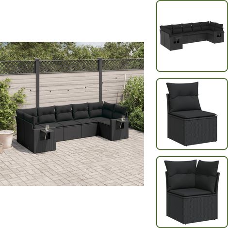 7-tlg. Garten-Sofagarnitur mit Kissen Schwarz Poly Rattan - Gartengestell - Gartenmöbelset - PE-Rattan Möbel - Outdoor Lounge Set - Gartenlounge (1/5)