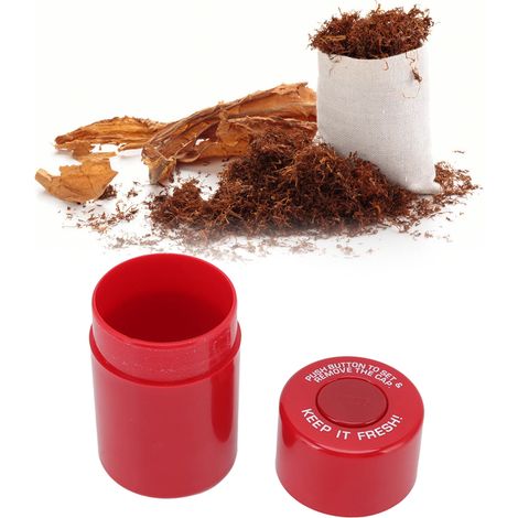 Boîte de Rangement Hermétique pour Tabac et Herbes Plastique Modèle Airtight Rouge 60x60x102mm 70g Portable Voyage (1/5)