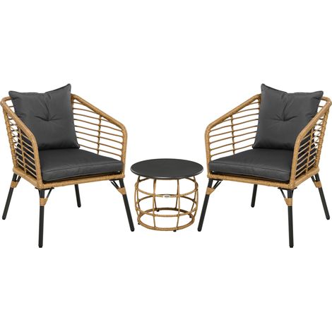 Set da giardino 3 pezzi in polyrattan con tavolino e 2 sedie, sabbia e grigio scuro (1/5)
